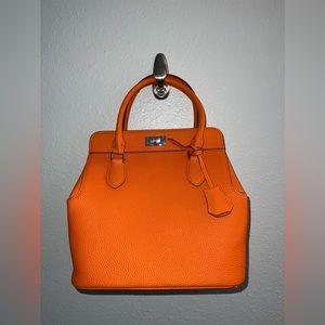 Orange Leather Box Shaped Bag